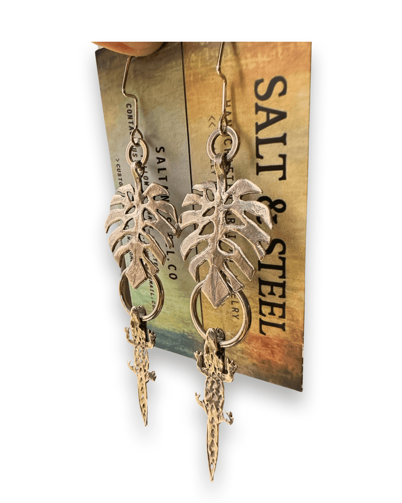 Leyla’s Folk Palms Salt and Steel Jewelry Brass with silver ear wire 