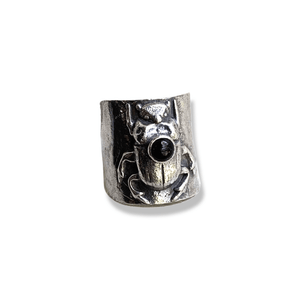 
            
                Load image into Gallery viewer, Bold Scarab Ring Rings Salt and Steel Jewelry Silver Onyx Adjustable 5-9
            
        