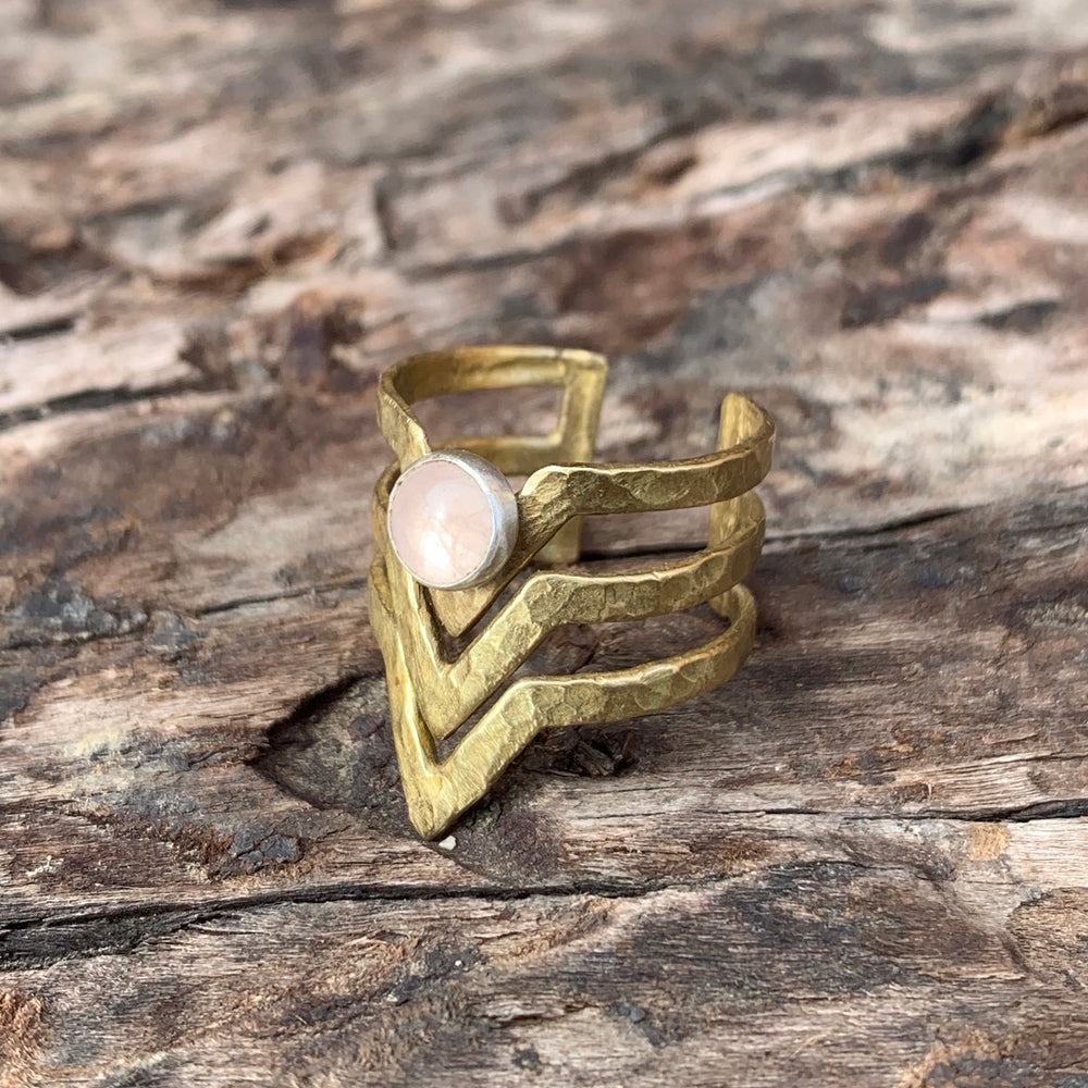 Brass Ethereal rings Rings Salt and Steel Jewelry Brass + Rose Quartz 