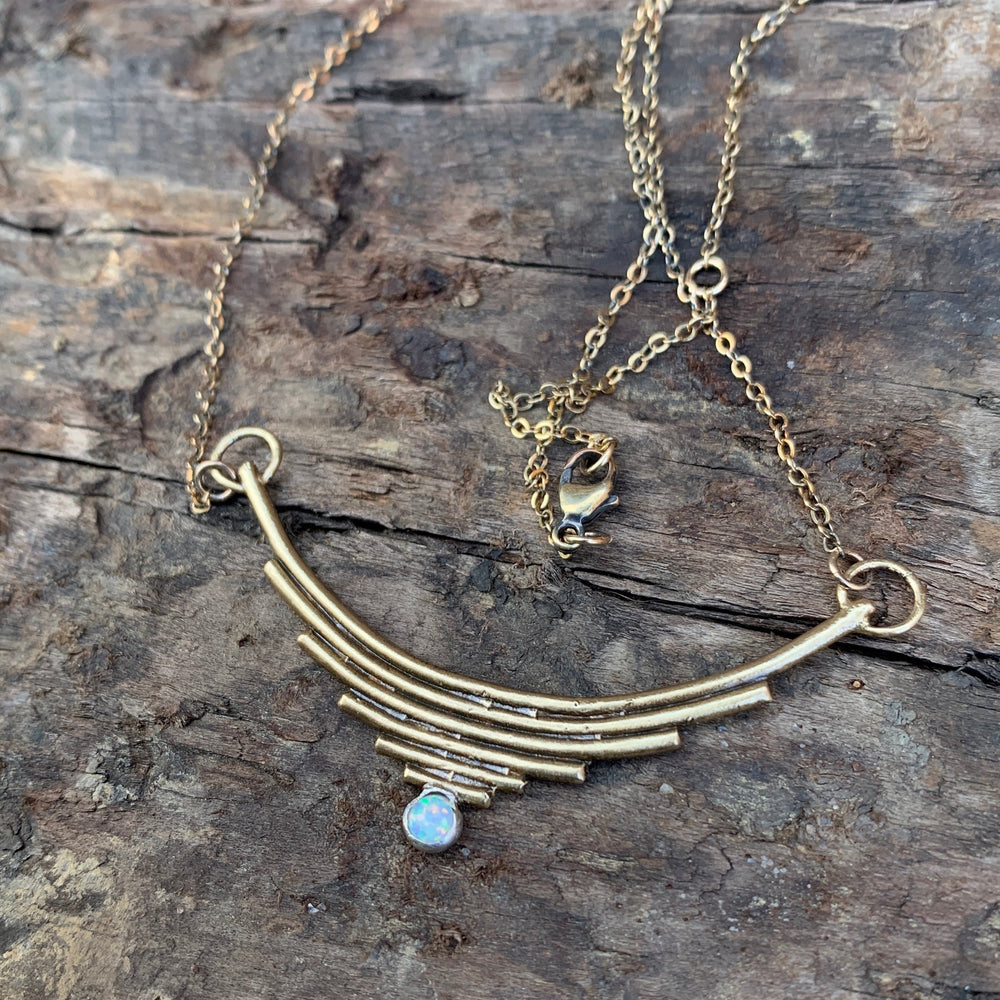 
            
                Load image into Gallery viewer, Brass temple with opal (GF chain) Necklaces Salt and Steel Jewelry 
            
        