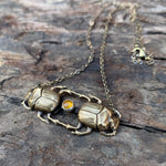 Dual scarab brass w/ Amber stone Necklaces Salt and Steel Jewelry 