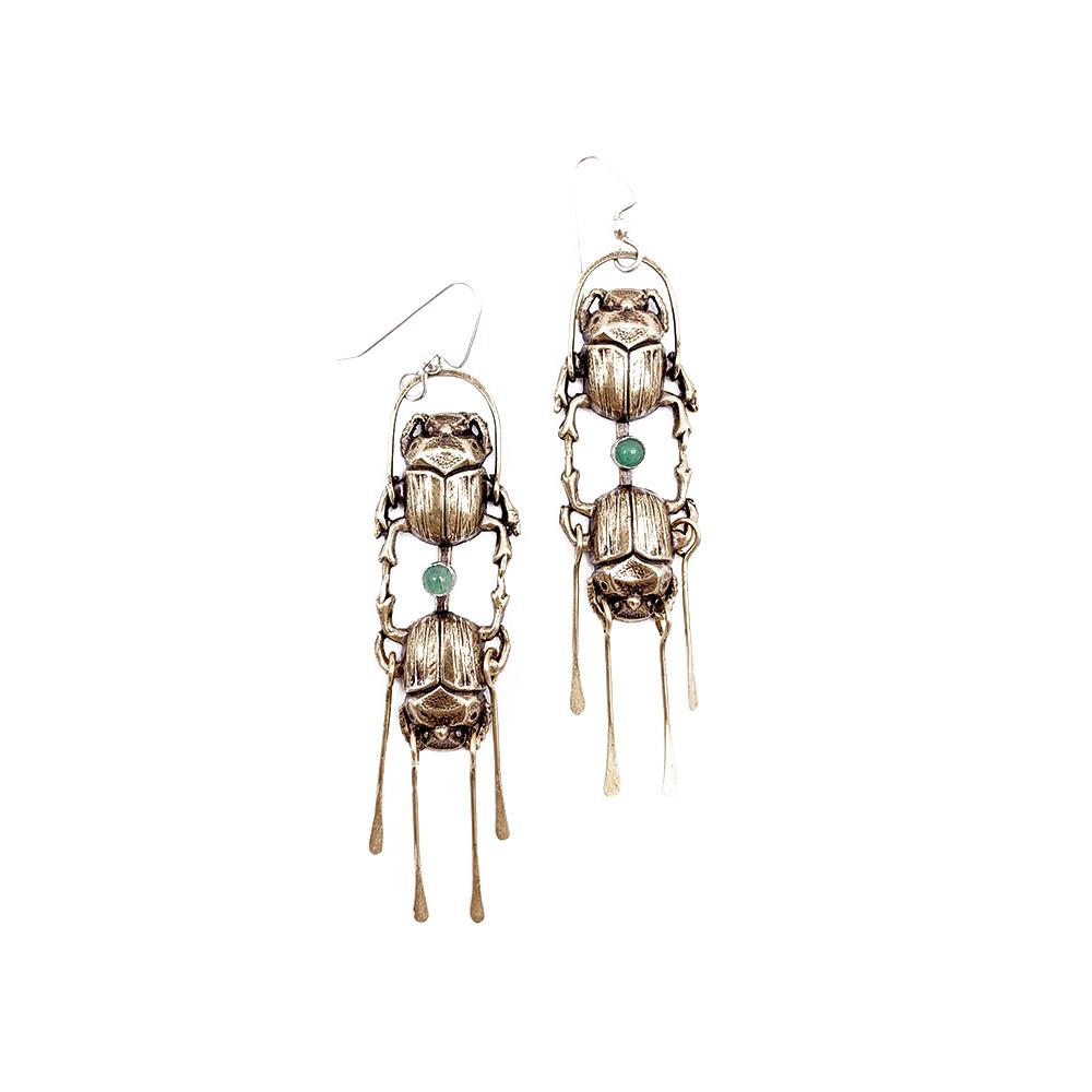 
            
                Load image into Gallery viewer, Dual Scarab Earrings - Salt and Steel Jewelry
            
        