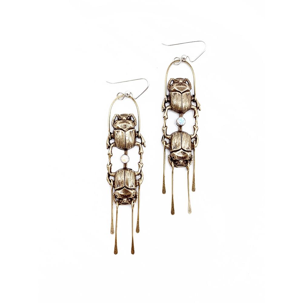 
            
                Load image into Gallery viewer, Dual Scarab Earrings - Salt and Steel Jewelry
            
        