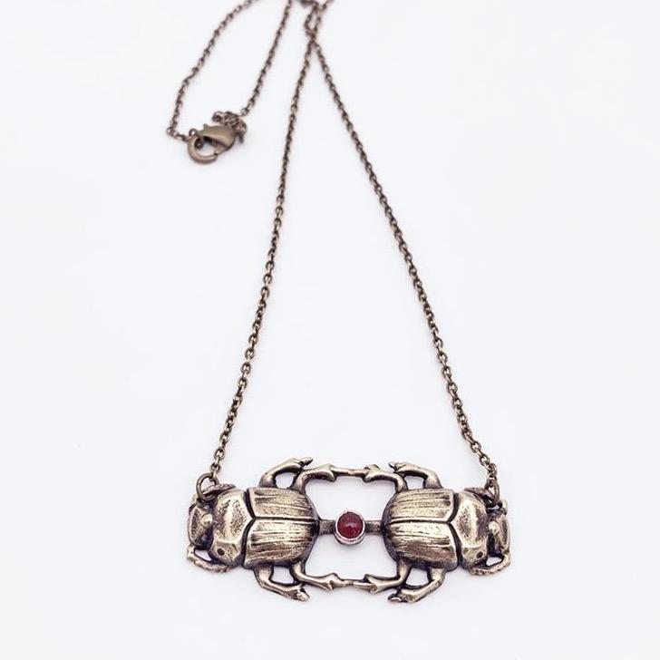 
            
                Load image into Gallery viewer, Dual Scarab Necklace - Salt and Steel Jewelry
            
        