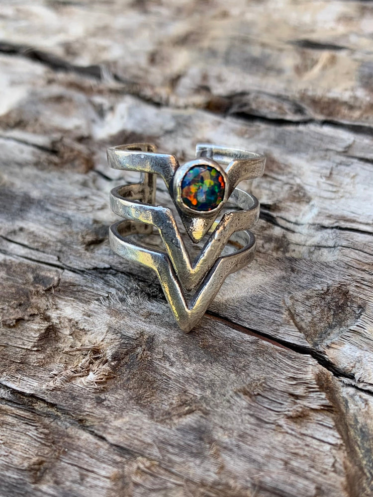 Ethereal Ring with Black Opal Salt and Steel Jewelry 