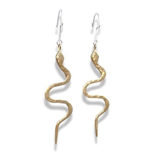 
            
                Load image into Gallery viewer, Hammered Snake Earrings earrings Salt and Steel Jewelry Brass 
            
        