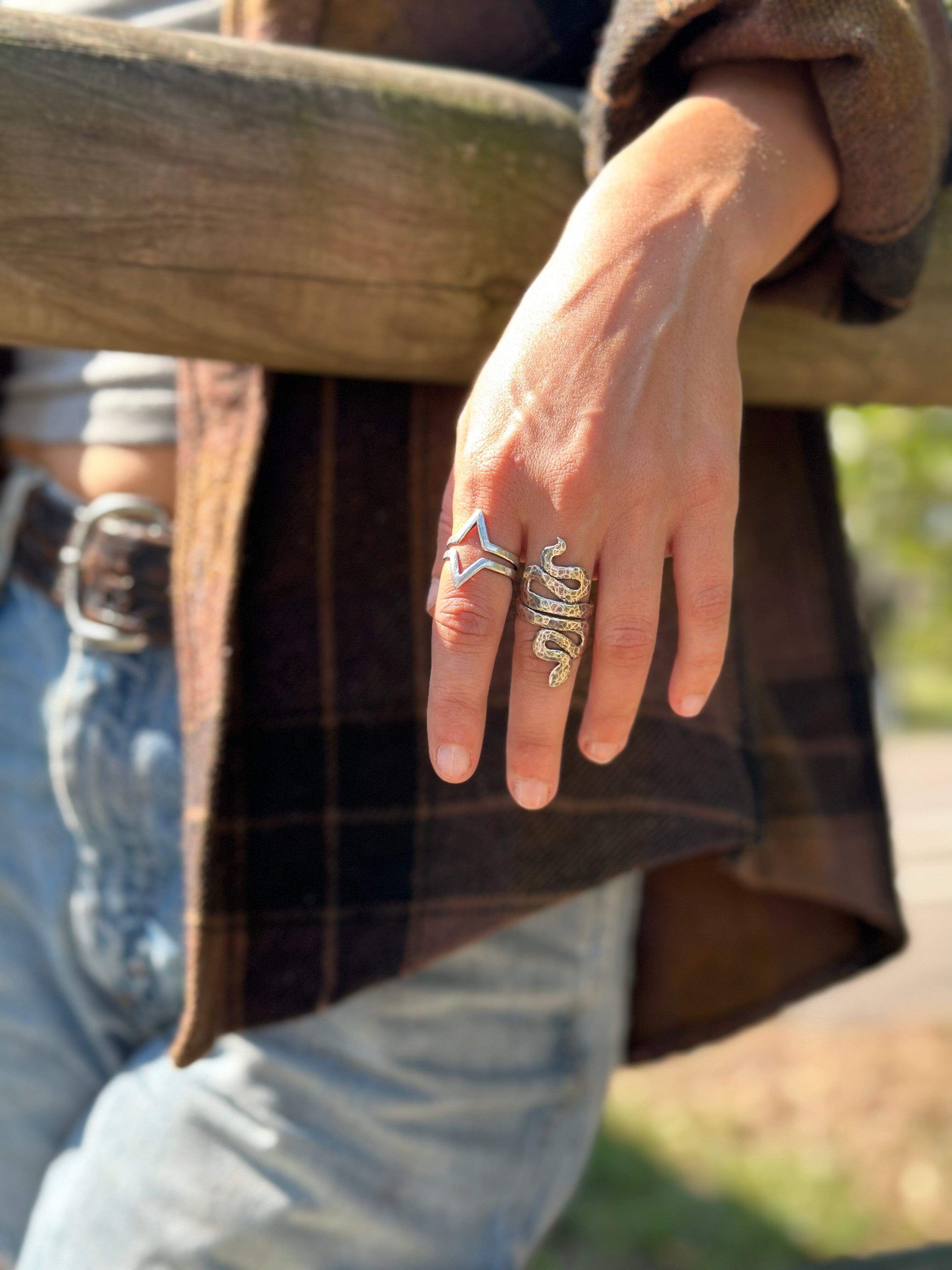 Joy's custom sterling silver snake ring