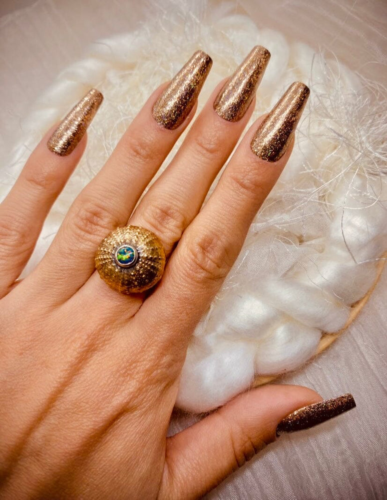 Sea Urchin Ring Rings Salt and Steel Jewelry Brass Black Opal Adjustable 4-9