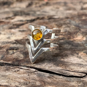 
            
                Load image into Gallery viewer, Silver Ethereal w/ stones Rings Salt and Steel Jewelry Silver + Amber 
            
        