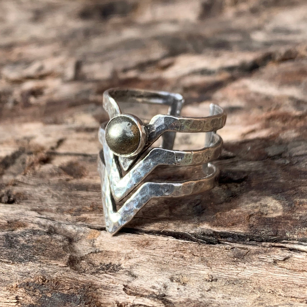 
            
                Load image into Gallery viewer, Silver Ethereal w/ stones Rings Salt and Steel Jewelry Silver + Pyrite 
            
        