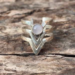 
            
                Load image into Gallery viewer, Silver Ethereal w/ stones Rings Salt and Steel Jewelry Silver + Rose quartz 
            
        